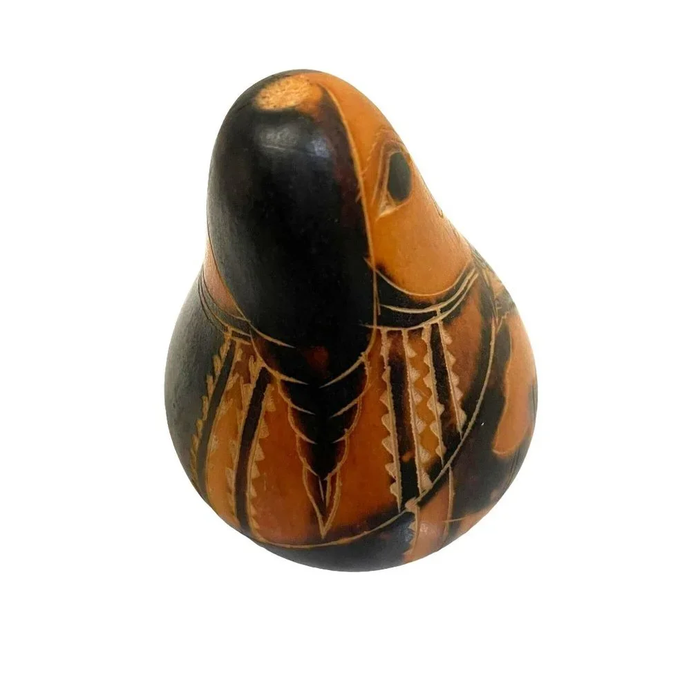 Vintage Collectible Woman Hand Carved Etched Burned Gourd‎ Peruvian Folk Art 3